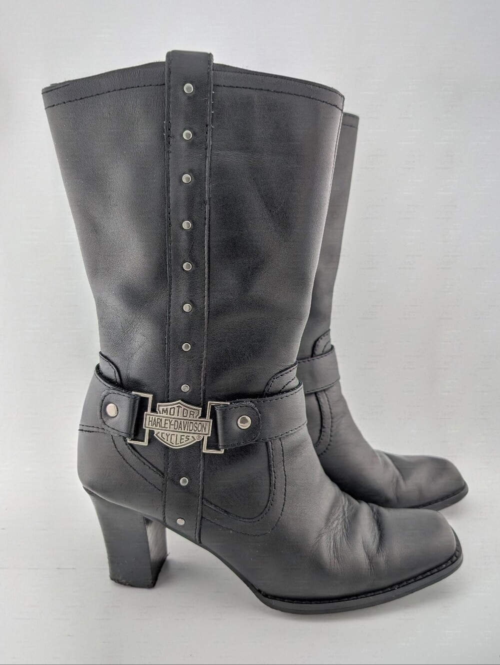 Harley Davidson Black Leather Women's Lindsey Moto Boots With Heels Size 7